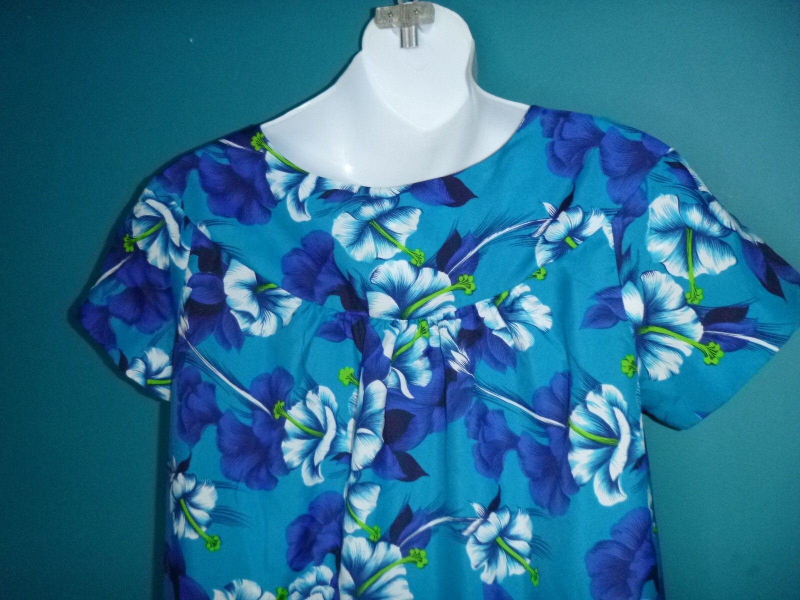 Vtg 60s 70s Ti’a Hawaiian House Dress MuuMuu Blue Aqua Floral Sz S/M