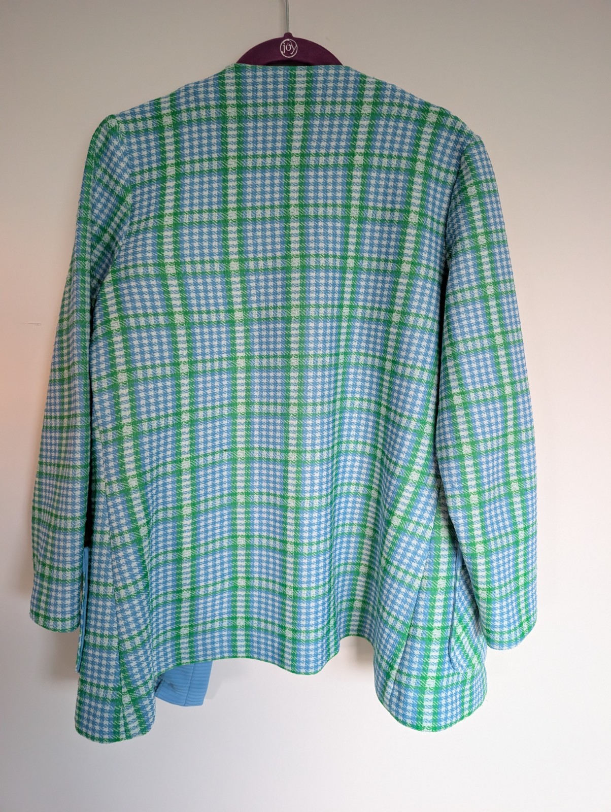 Vintage 1970s Marty Gutmacher blazer green blue plaid polyester knit Encron