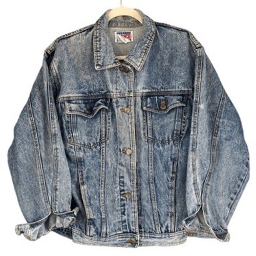 Vestiti Amancio Denim Jacket Acid Wash Trucker 1990s Vintage Plaid Collar S