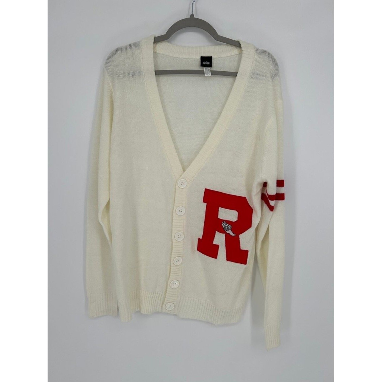 Grease Varsity Letterman Cardigan Ivory Red R Patch Button Front Preppy One Size