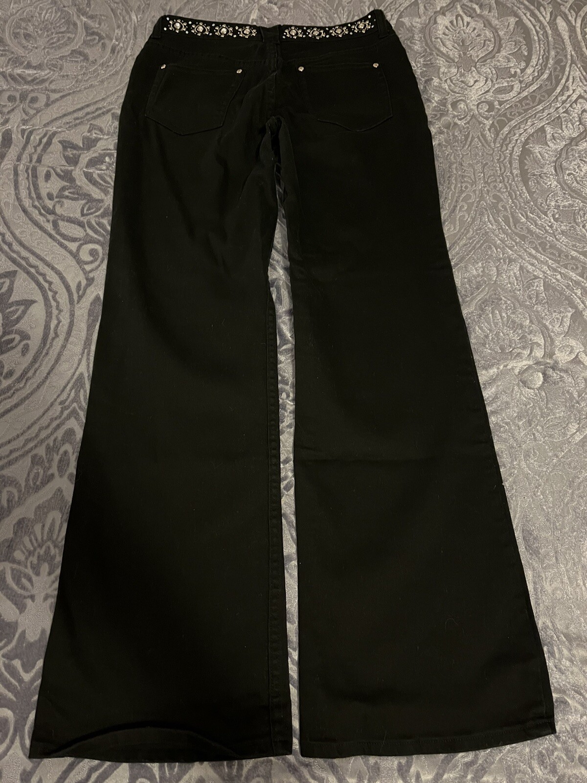 Vintage Womens Lawman Black Stainless Stud/Bling Stretch Bootcut Jeans 31×33