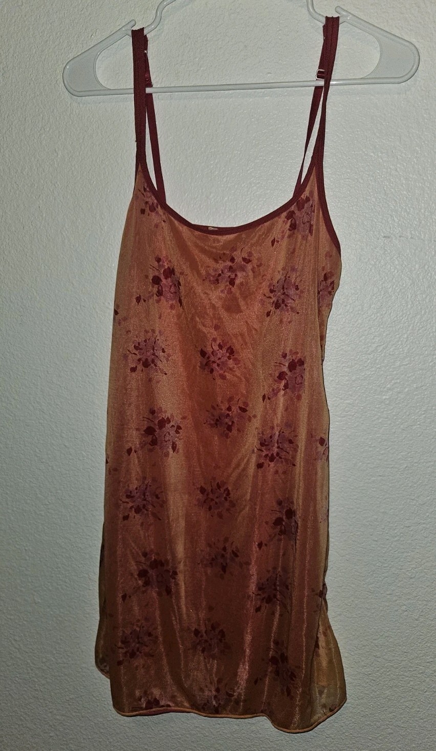 Vintage Y2K DKNY Sheer Floral Iridescent Slip Dress Cami Orange Pink M