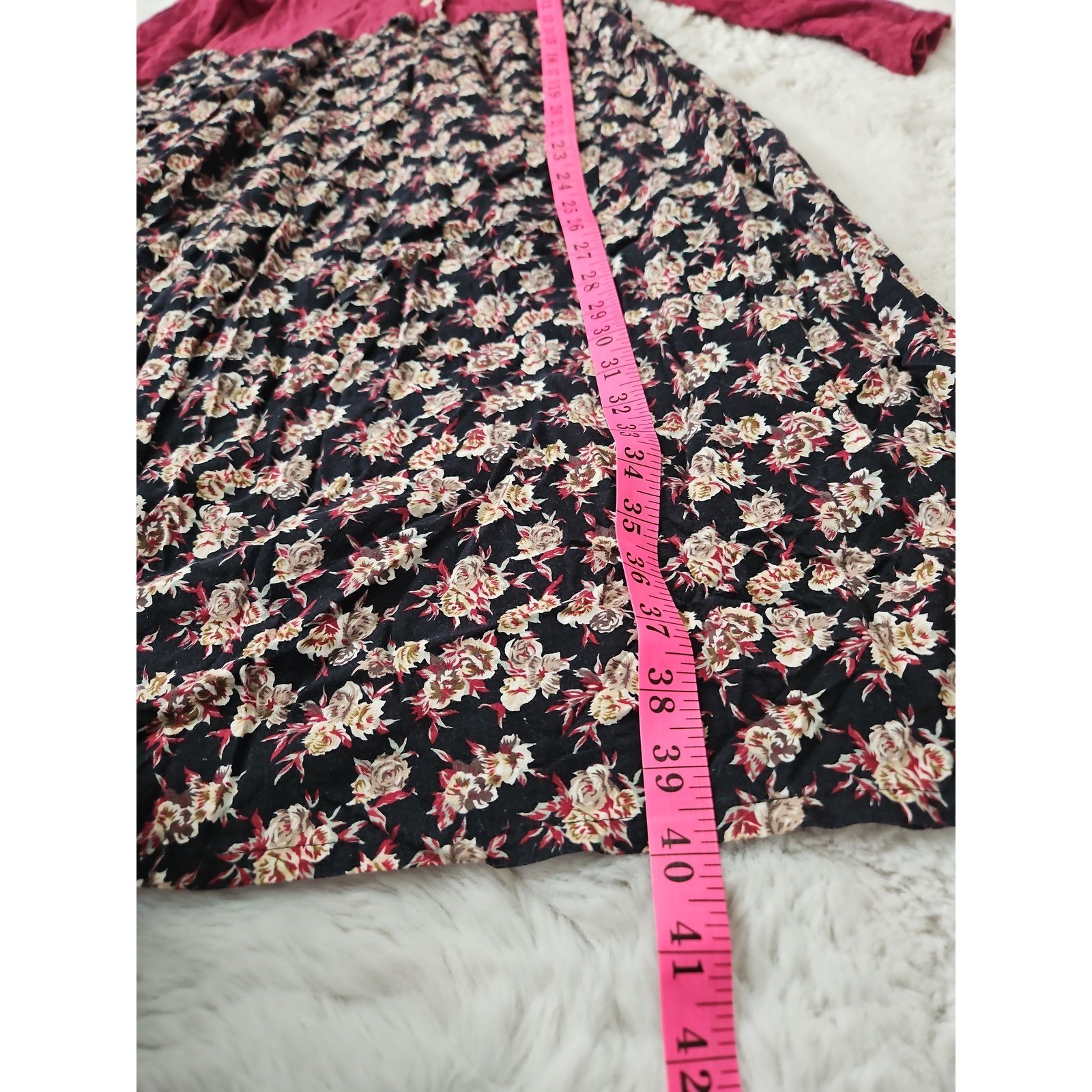 VTG 90s LA Chic California Floral Dress Burgundy Grunge Prairie Cottagecore S