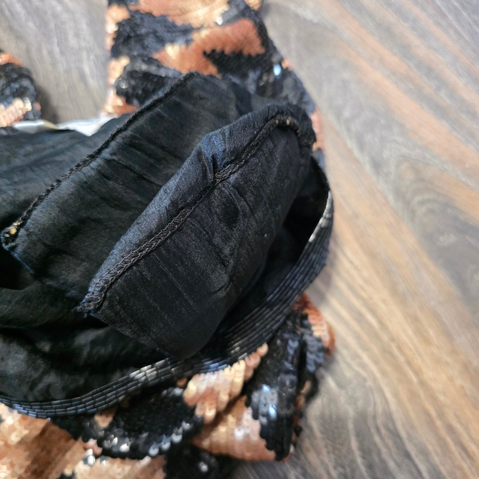 Lauren Alexandra Vintage Silk Sequin Harlequin Top Black Copper Diamond Blouse