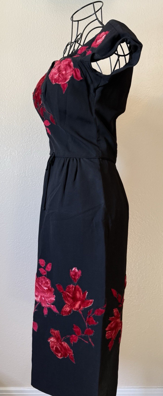 Vintage Robert Goldberg Design Made In NY Dress Black/Red Velvet Roses 🌹