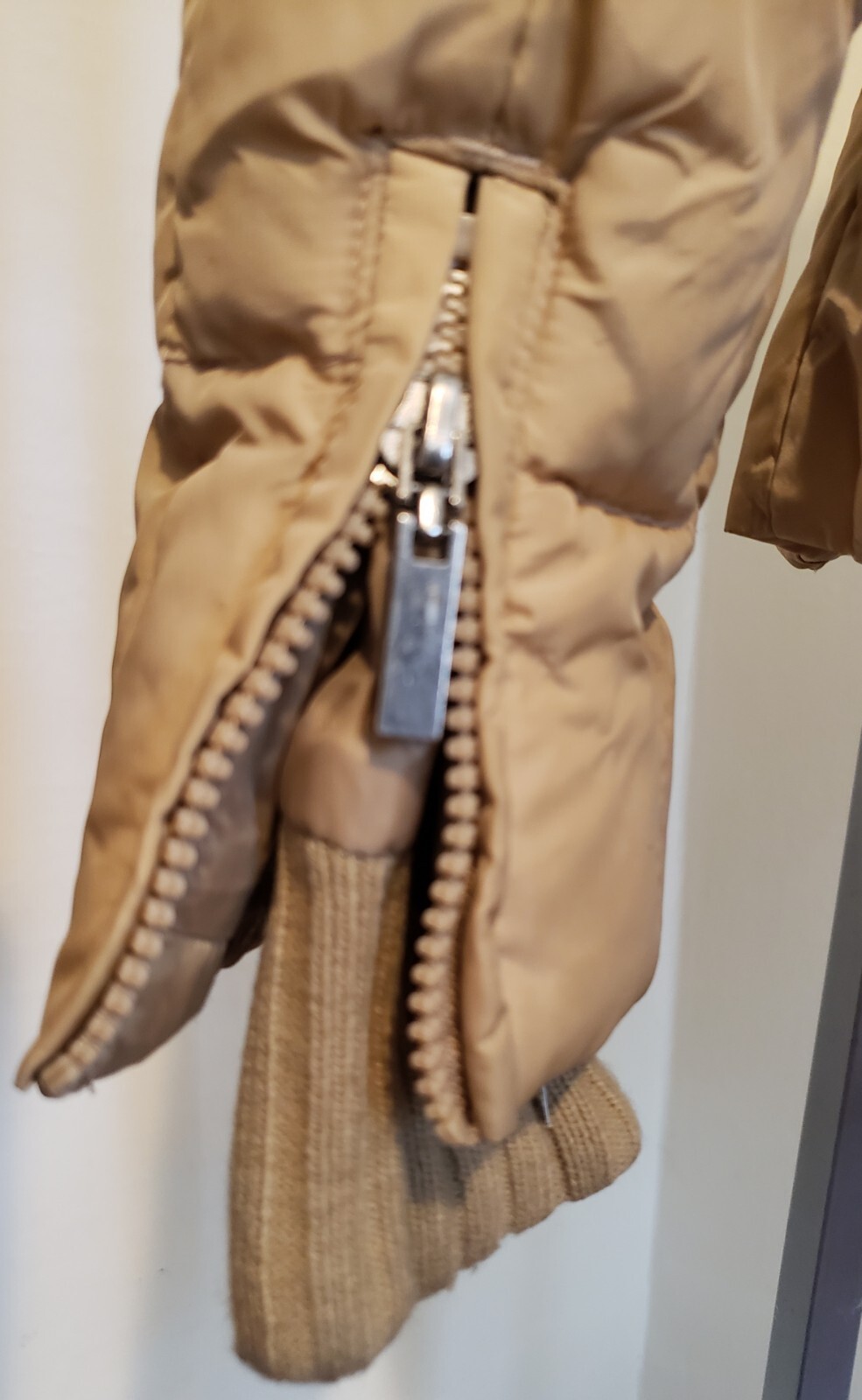 Vintage Eckored Womens Drawstring Waist Puffer Jacket L Tan Khaki Pre-Owned