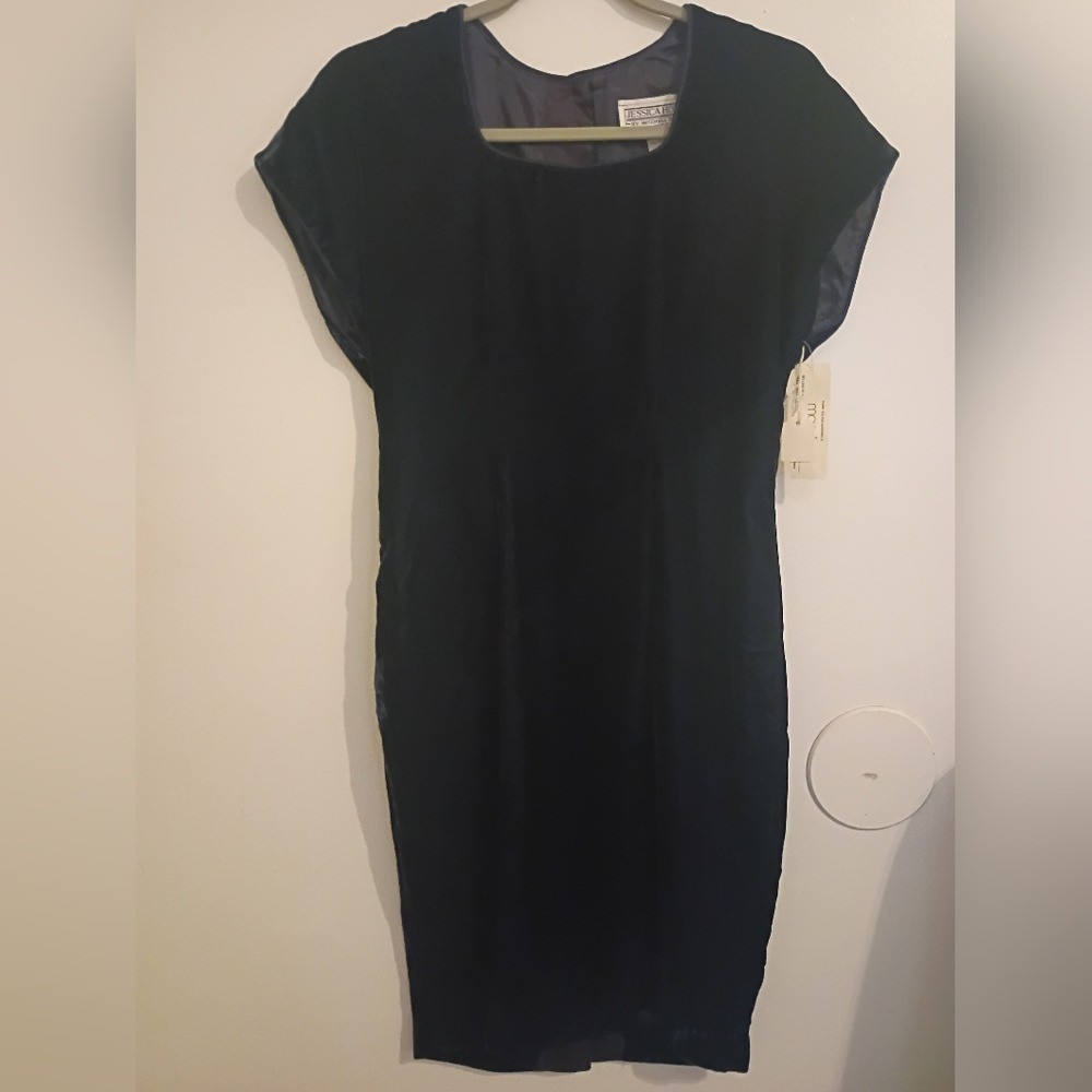 VTG Jessica Howard Elegant Navy Blue Velvet Dress Sz 4P