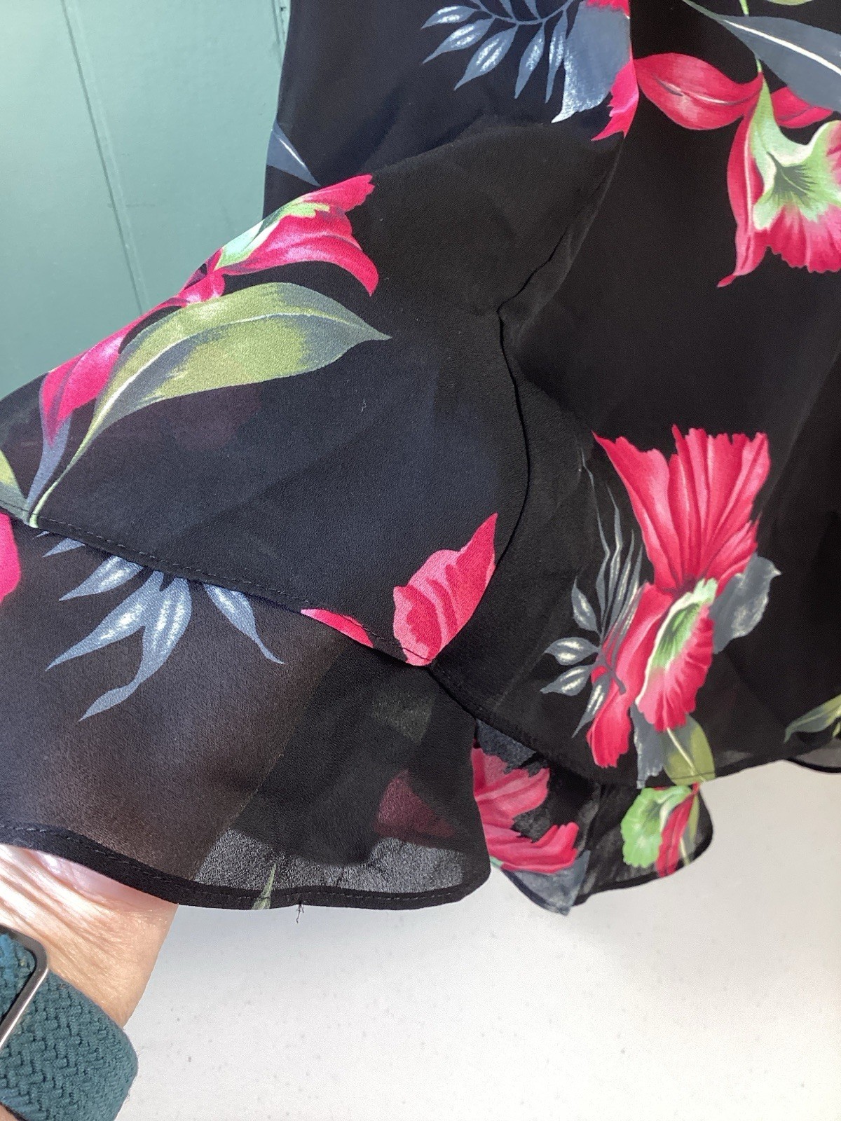 Hampton Nites Petites Vintage 90s Pink Floral Tiered Cocktail Dress Black Sz 10