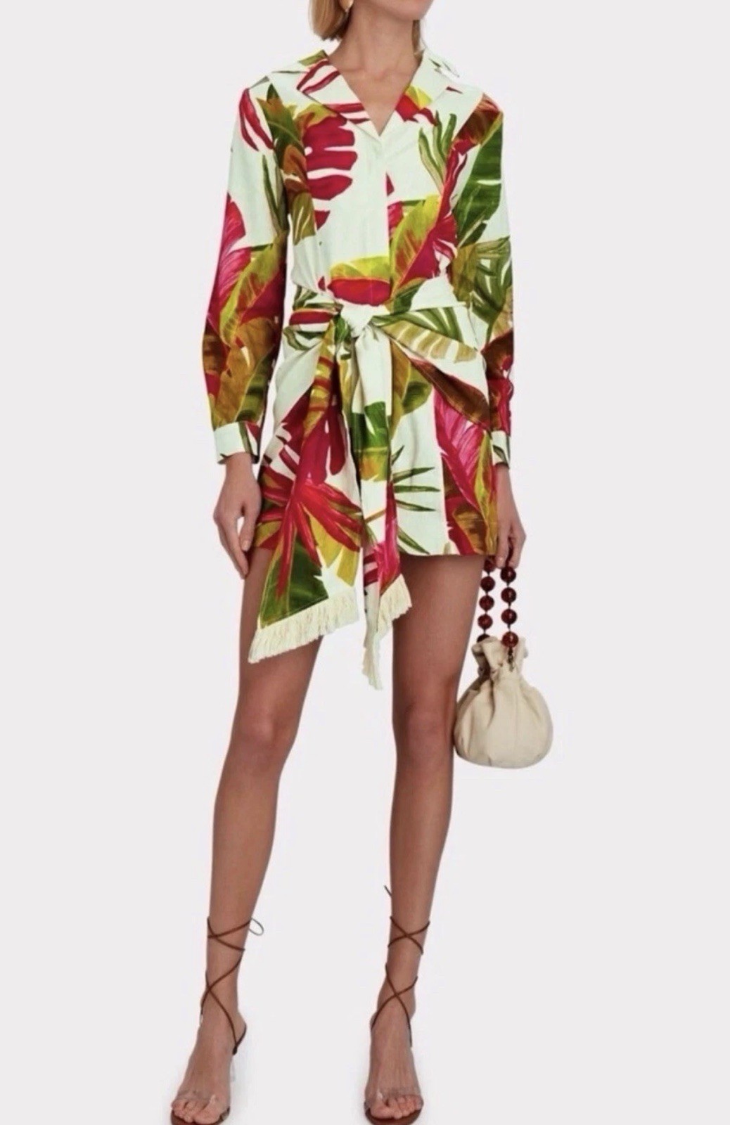 Farm Rio Spring Forest Fil Coupé Mini Dress white Size Large Linen Blend Floral