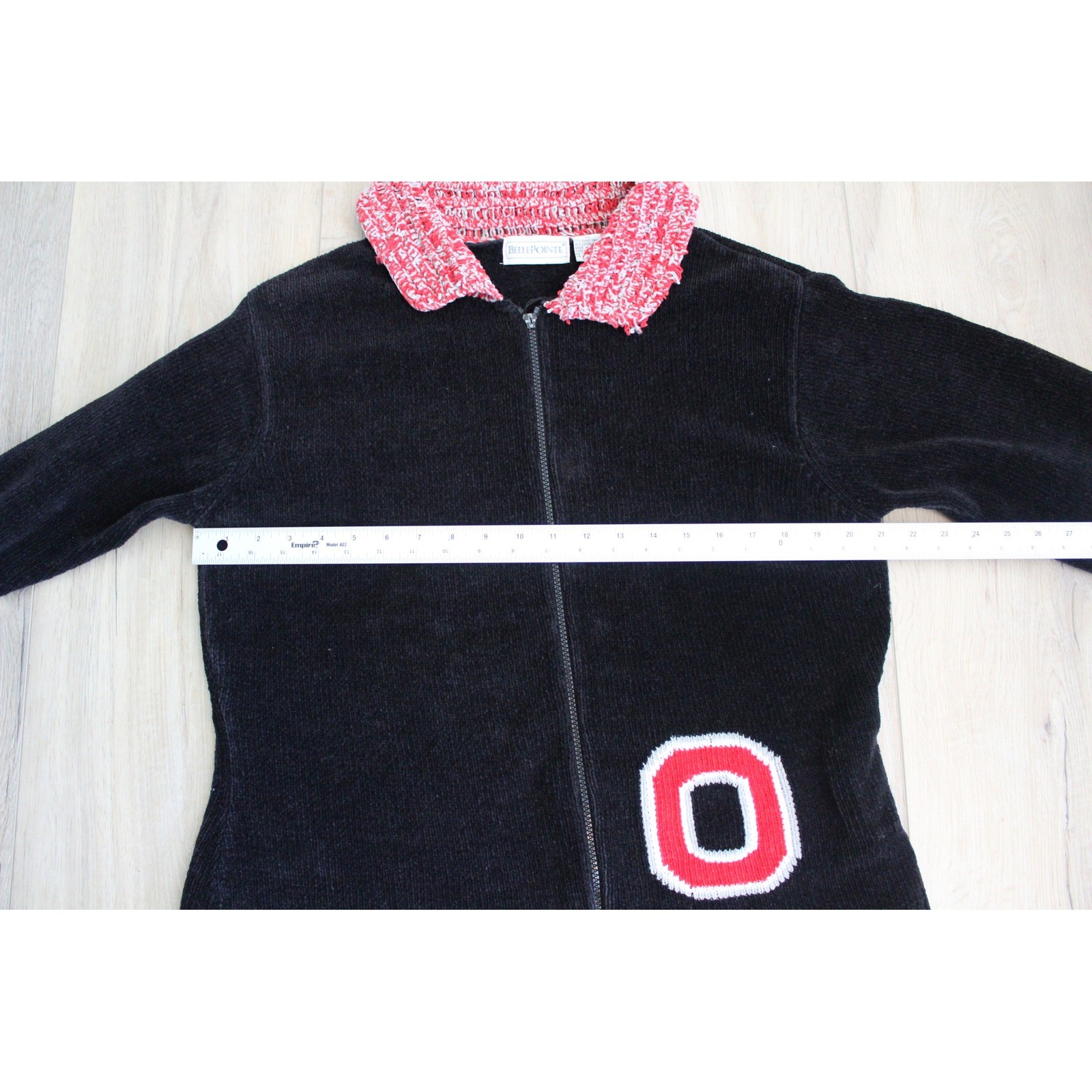 VTG Belle Pointe Ohio State Buckeyes Zip Chenille Sweater Black Red XL