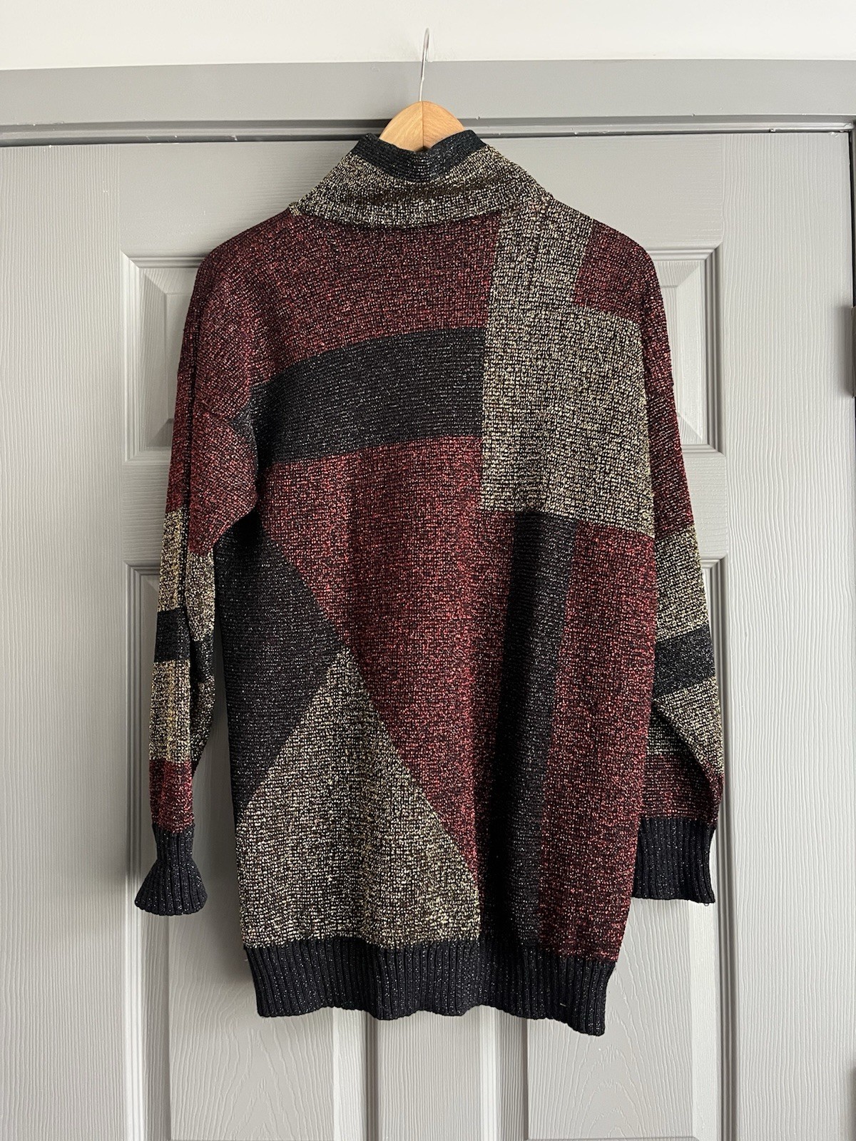 Vintage 80’s Beldoch Popper Sweater Gold Geometric Made USA Sz Medium