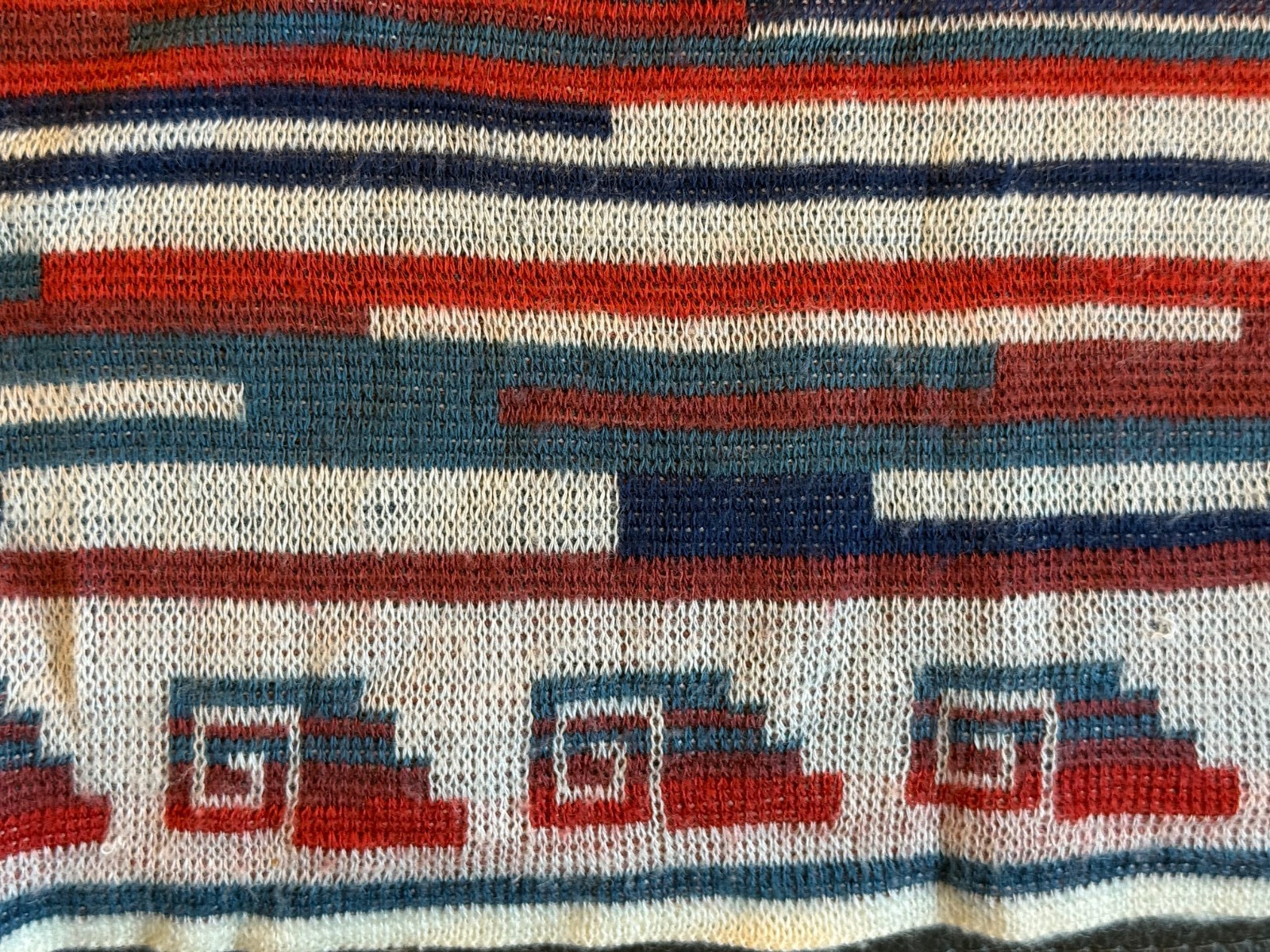 Mid Century Women’s Sweater – Peruvian Inspired Design – Red/Blue/White
