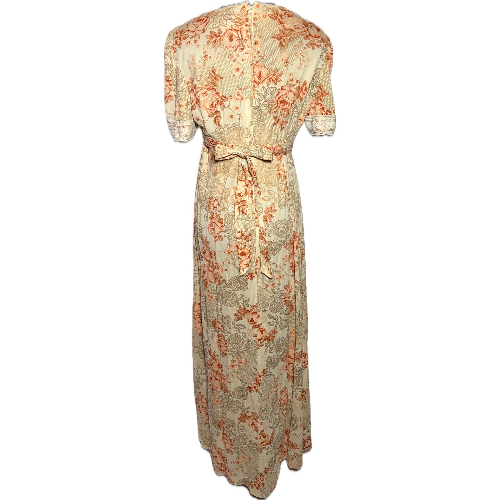 Vtg 70s Floral Prairie Maxi Dress Cottagecore Boho Lace 42-36-46 Large DAMAGED