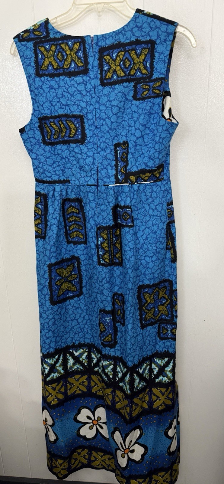 Penneys Hawaii Vintage Maxi Dress Blue Tropical Tiki Print Sleeveless S Resort