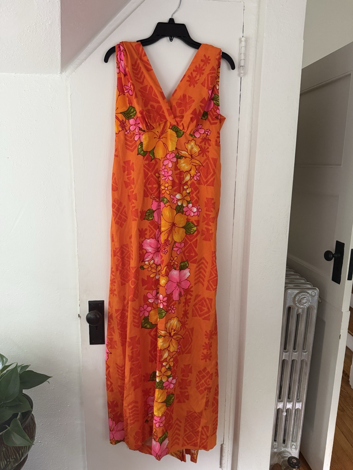 Hawaiian Togs Vintage 60s Hawaiian Pleated Train Hibiscus Maxi Dress Women’s L