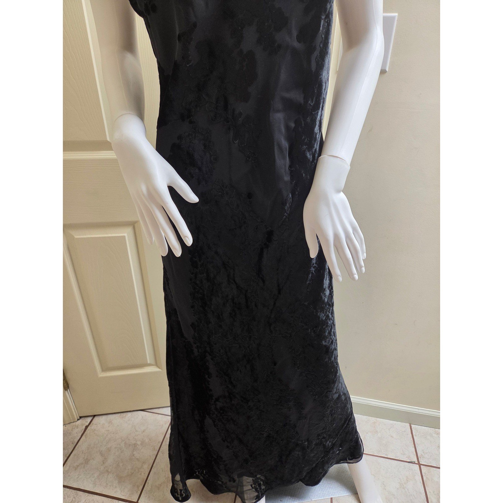Hampton Nites Vintage Black Velvet Burnout Floral Maxi Dress Spaghetti Strap 10