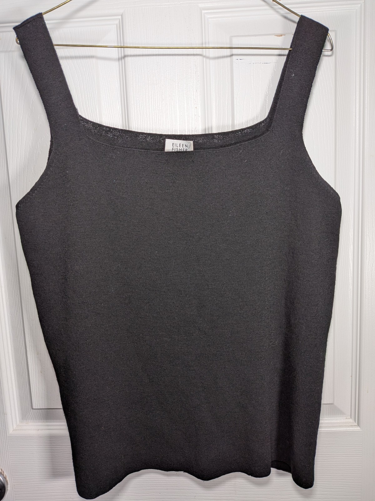 Vintage Eileen Fisher Medium Tank Top Cami 100% Wool Loose Knit Black Hong Kong