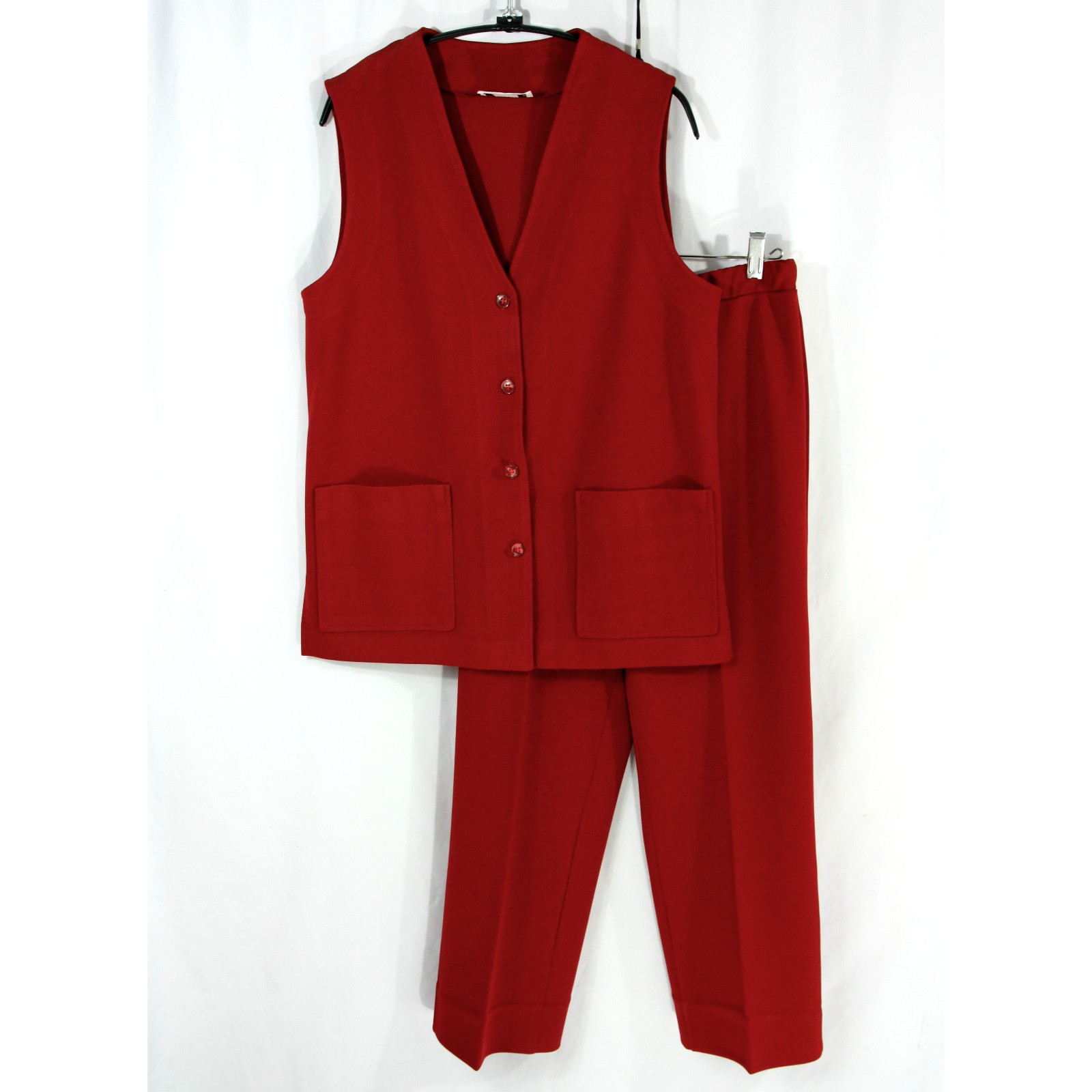 Vintage Adrianne Ross Maroon Vest Jacket and Slacks Pants Suit Set 10 1970s