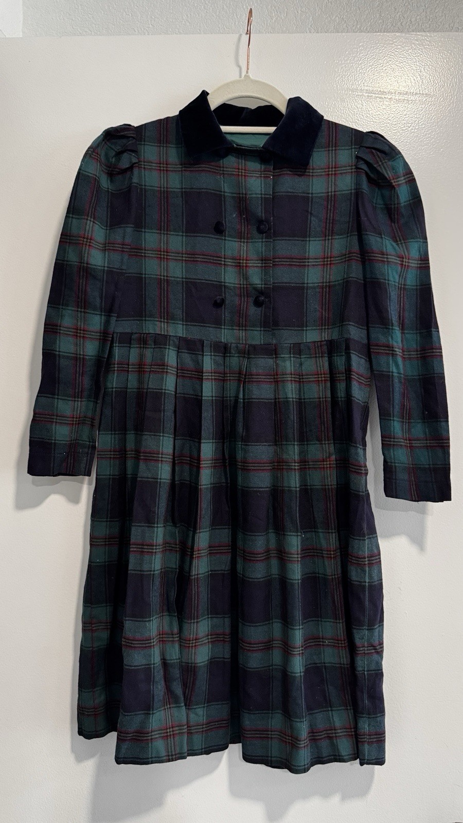 Laura Ashley Vintage Green and Blue Plaid Kids Dress