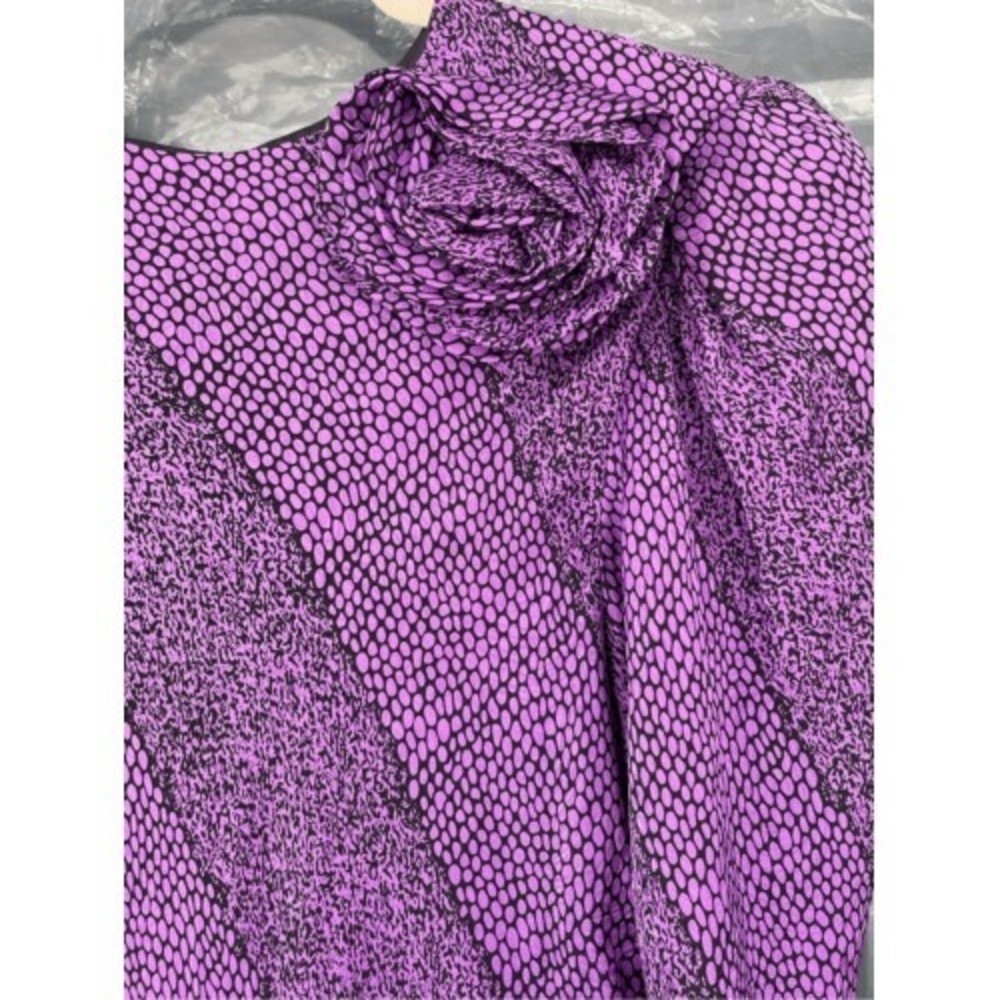 T7 80s VTG Jill Richards 100% Silk Ruffle Tiered Snake Print Dress Puff Sleeve