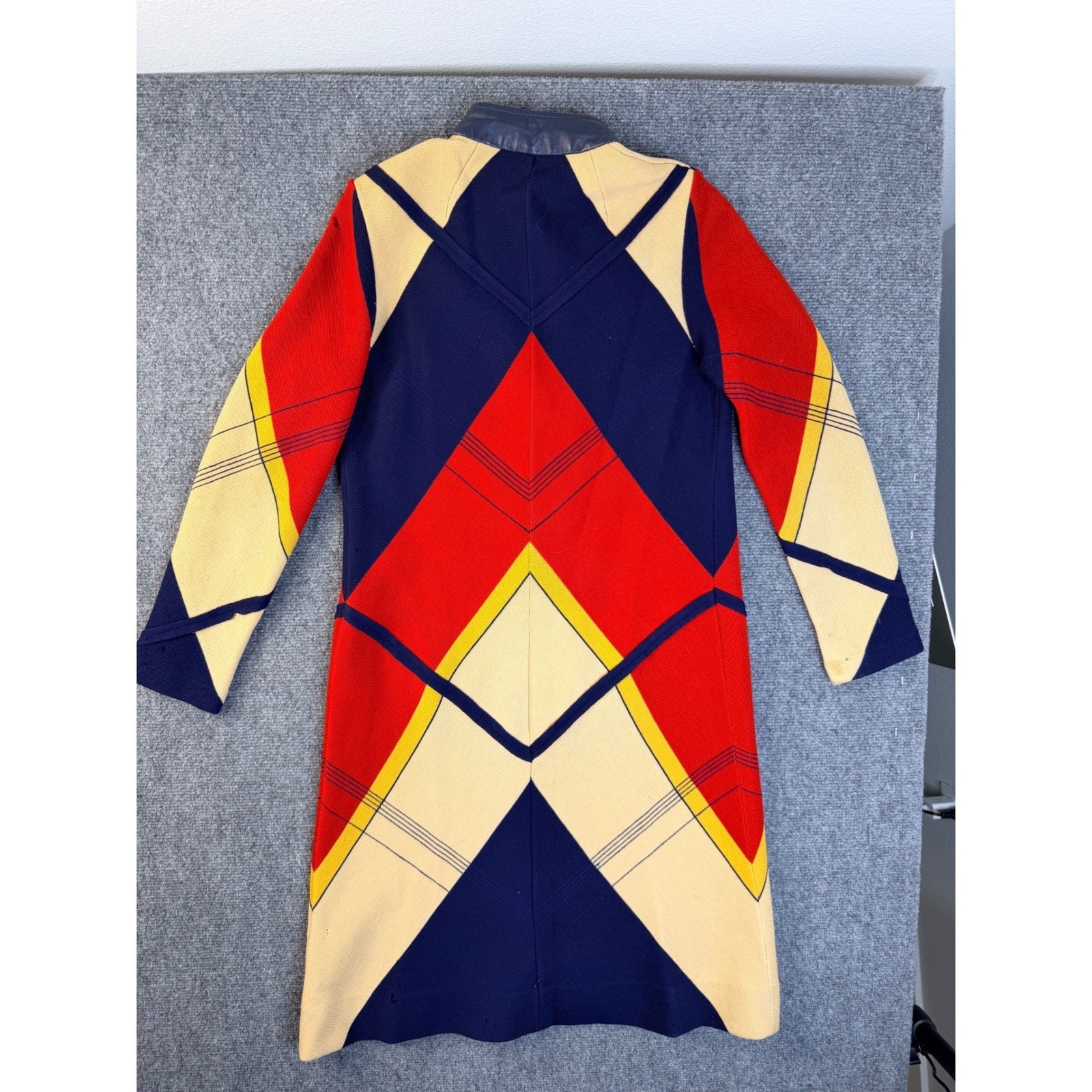 Vintage Geometric Colorblock Knit Cardigan Sweater Jacket Red Blue Yellow Small