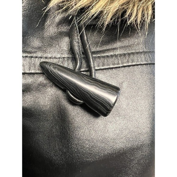 Vintage Soft Lambskin Leather Womens Coat Toggle Faux Fur Trim XL Grunge Goth