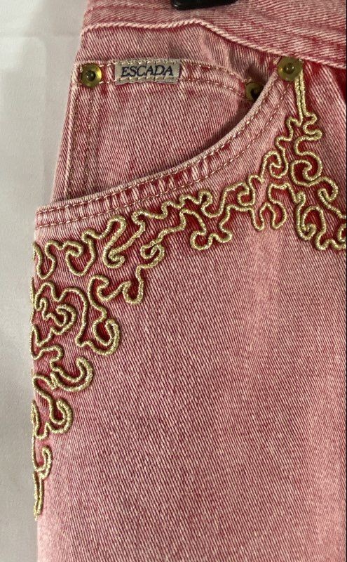 Vintage 90s Escada Margaretha Ley Women’s Pink Gold Embroidered Jeans Sz 40 (28)