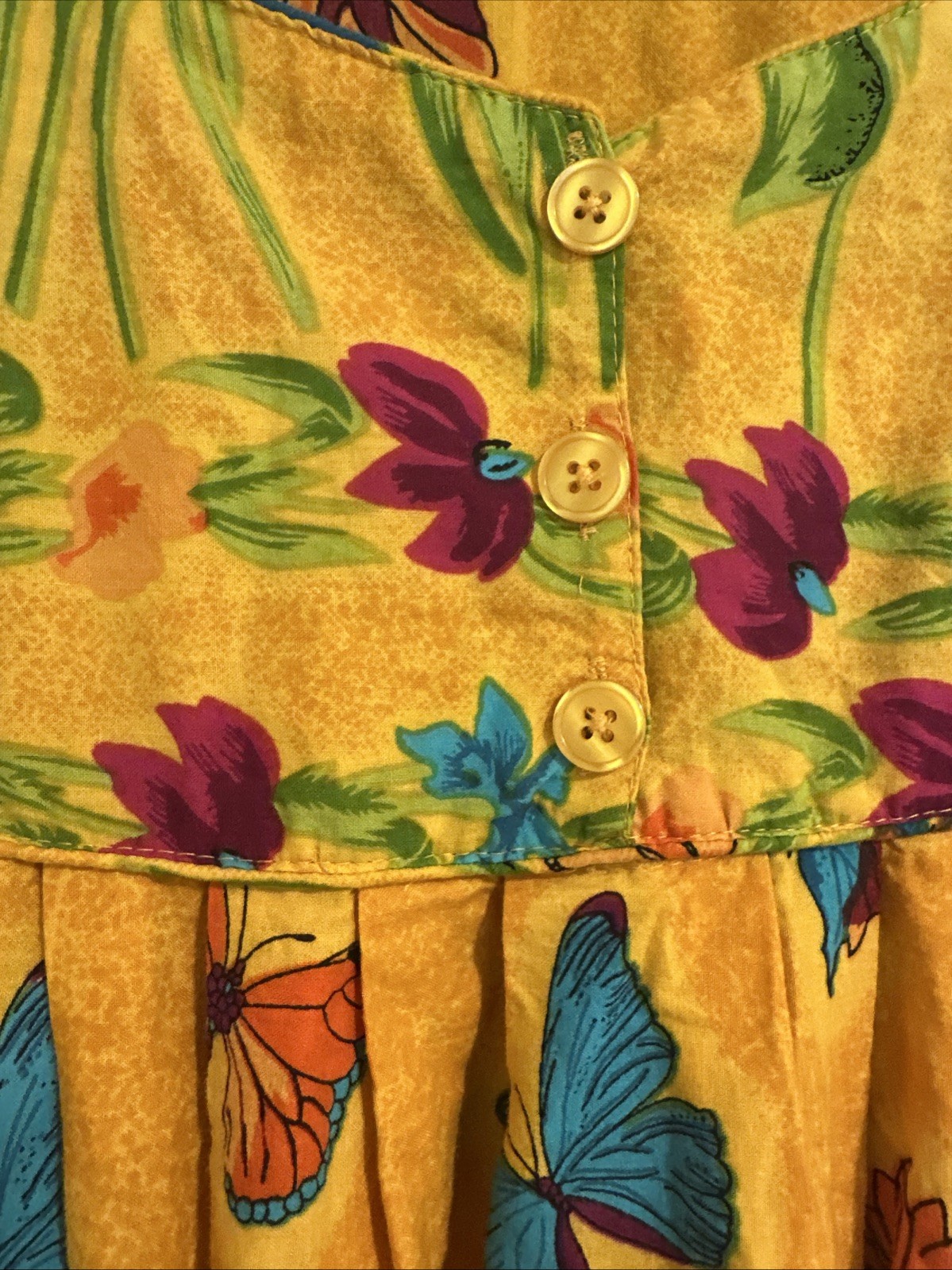 Vintage Y2K Only Necessities Women’s House Dress Yellow Butterfly Print 2X 26/28