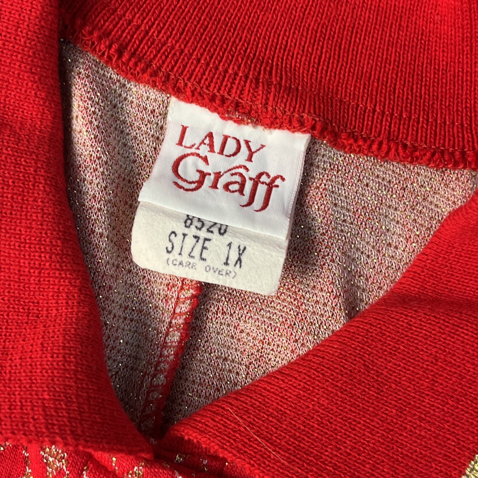 Vintage 80s Red & Gold Check Granny Core Collard Pullover Top Women Large/1X USA