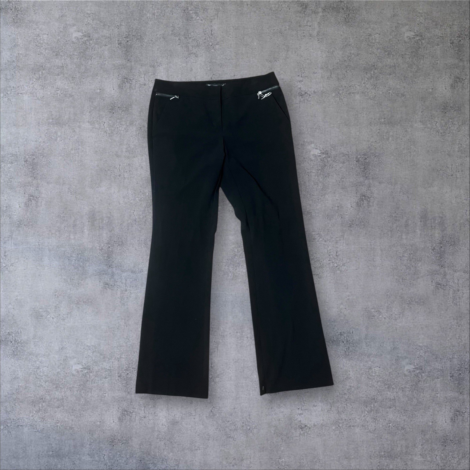 VNTG y2k Statement Zipper 7th Avenue New York & Company Sz 6 Black Low Rise Pant