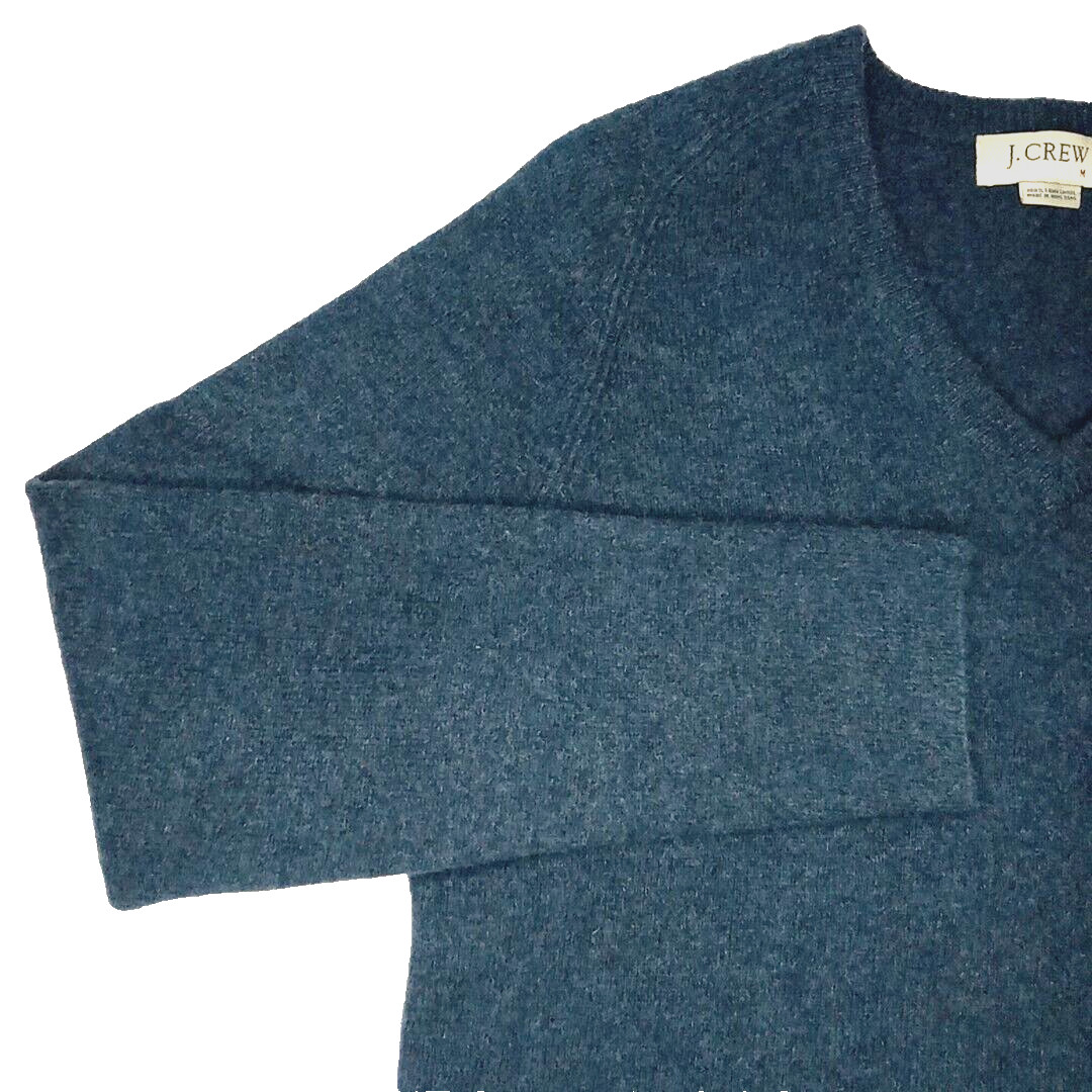 Vintage J Crew Sweater 100% Lambs Wool Womens Sz M Blue V-Neck Pullover Warm