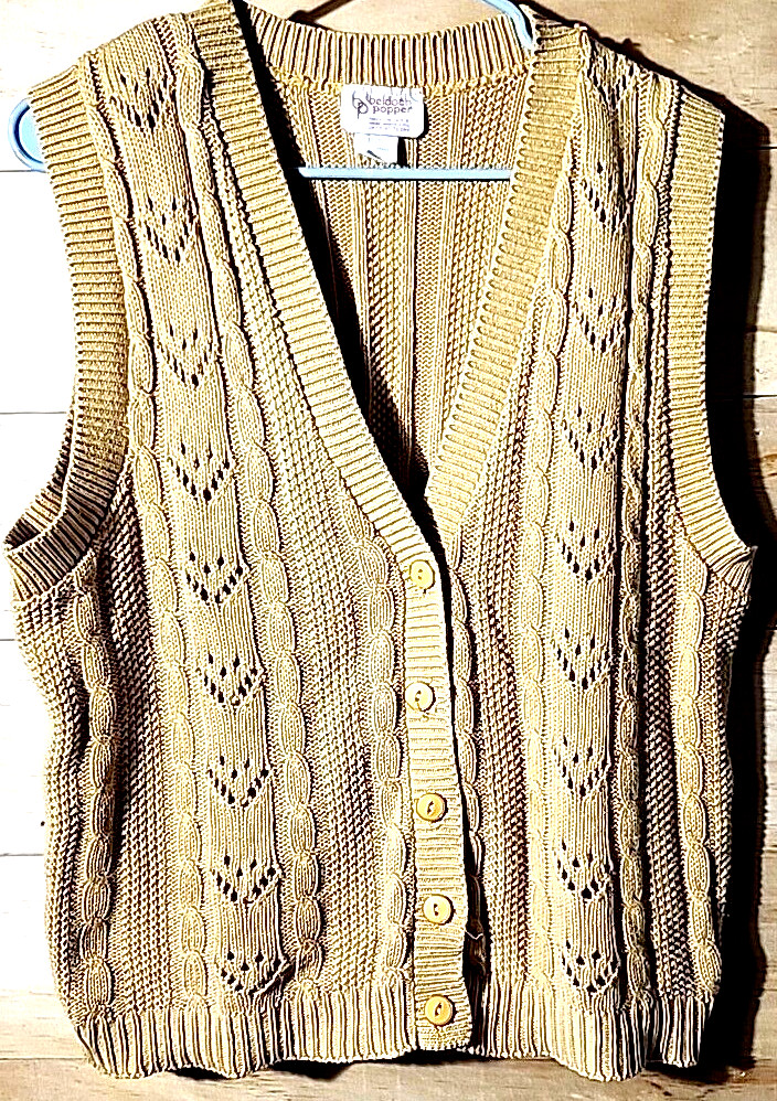 Vintage Beldoch Petites Cabel Knit Design Button Vest Size 8 100% Cotton Blend
