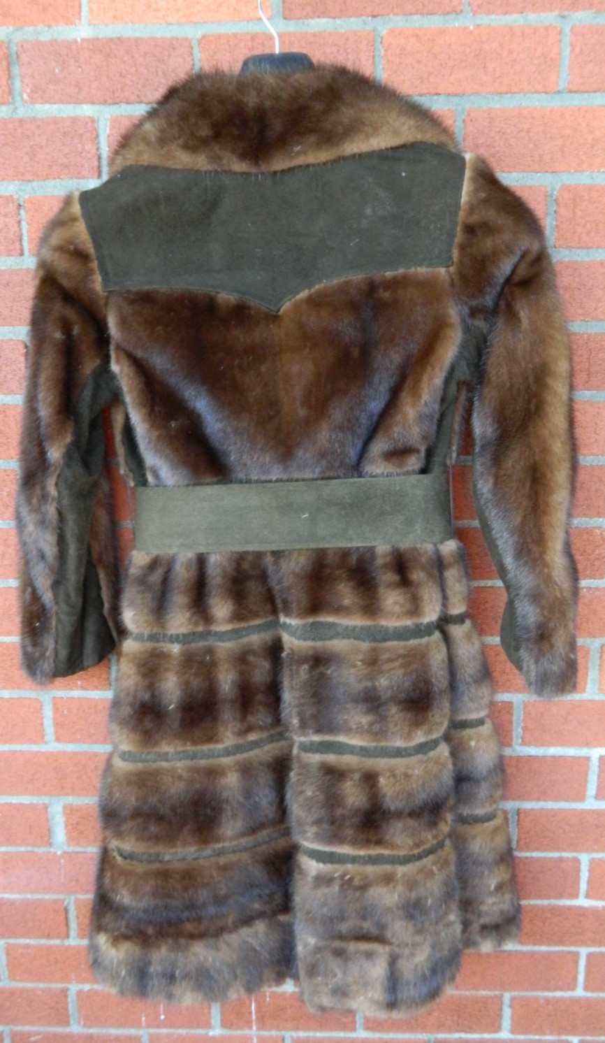 Vintage Real Mink Fur & Suede Metal Belted Coat Mod Paneled Design AS IS Medium