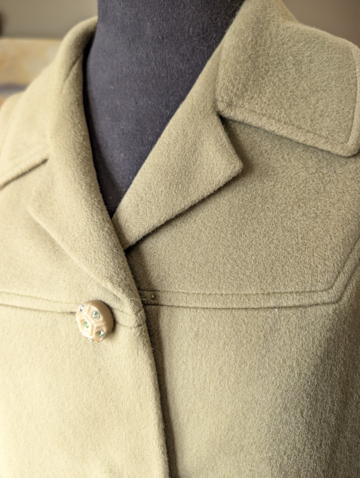 Vintage 100% Cashmere Car Coat Fern Jade Green Size 12-14 Large NOTES!