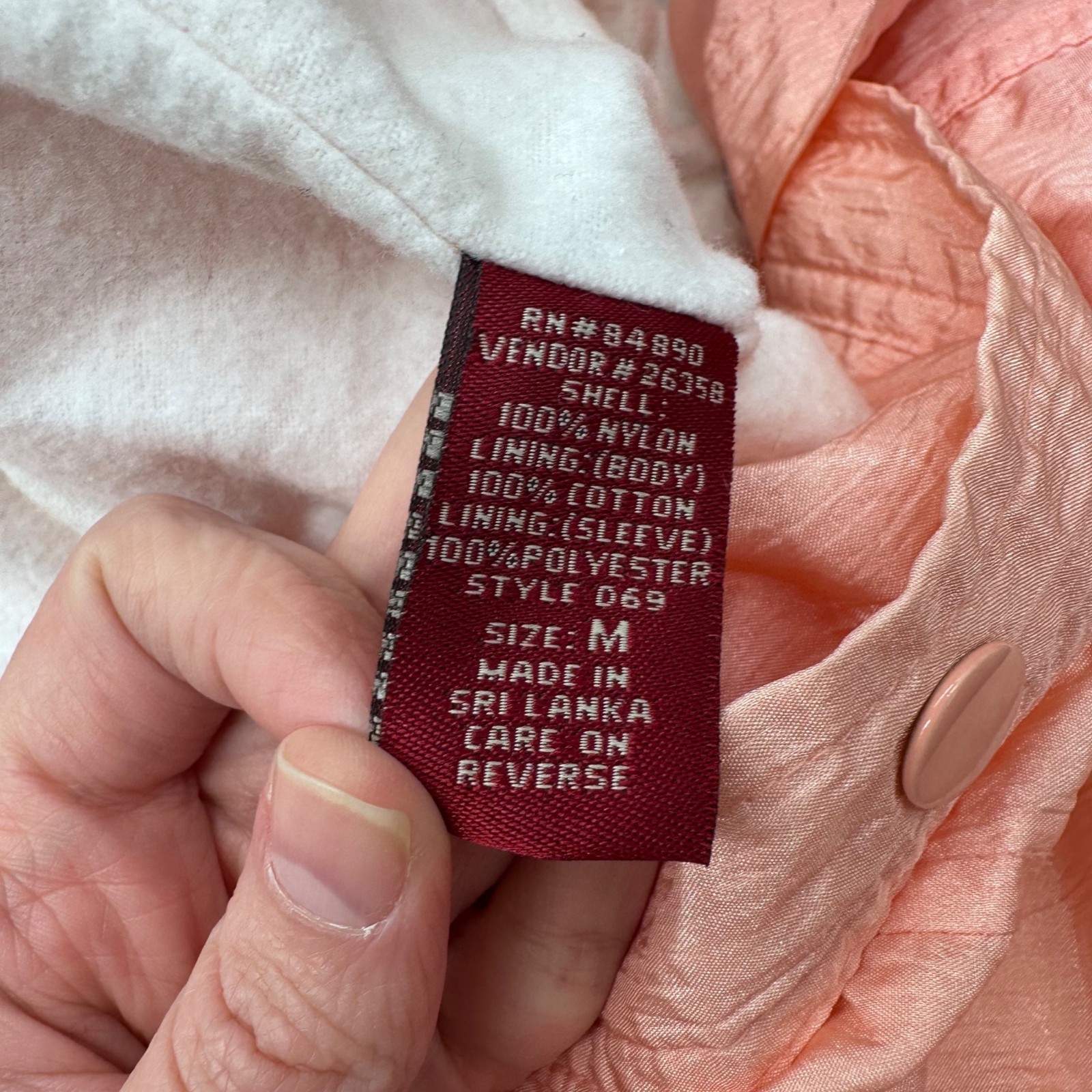 Vintage Windbreaker Jacket Tudor Court 1990s Nylon Shoulder Pads Peach Size M