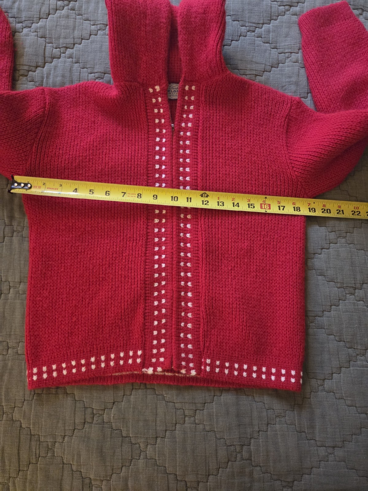 Vintage Orlon Acrylic Zip Cardigan Sweater Shawl Collar Nordic Ski Cottagecore S