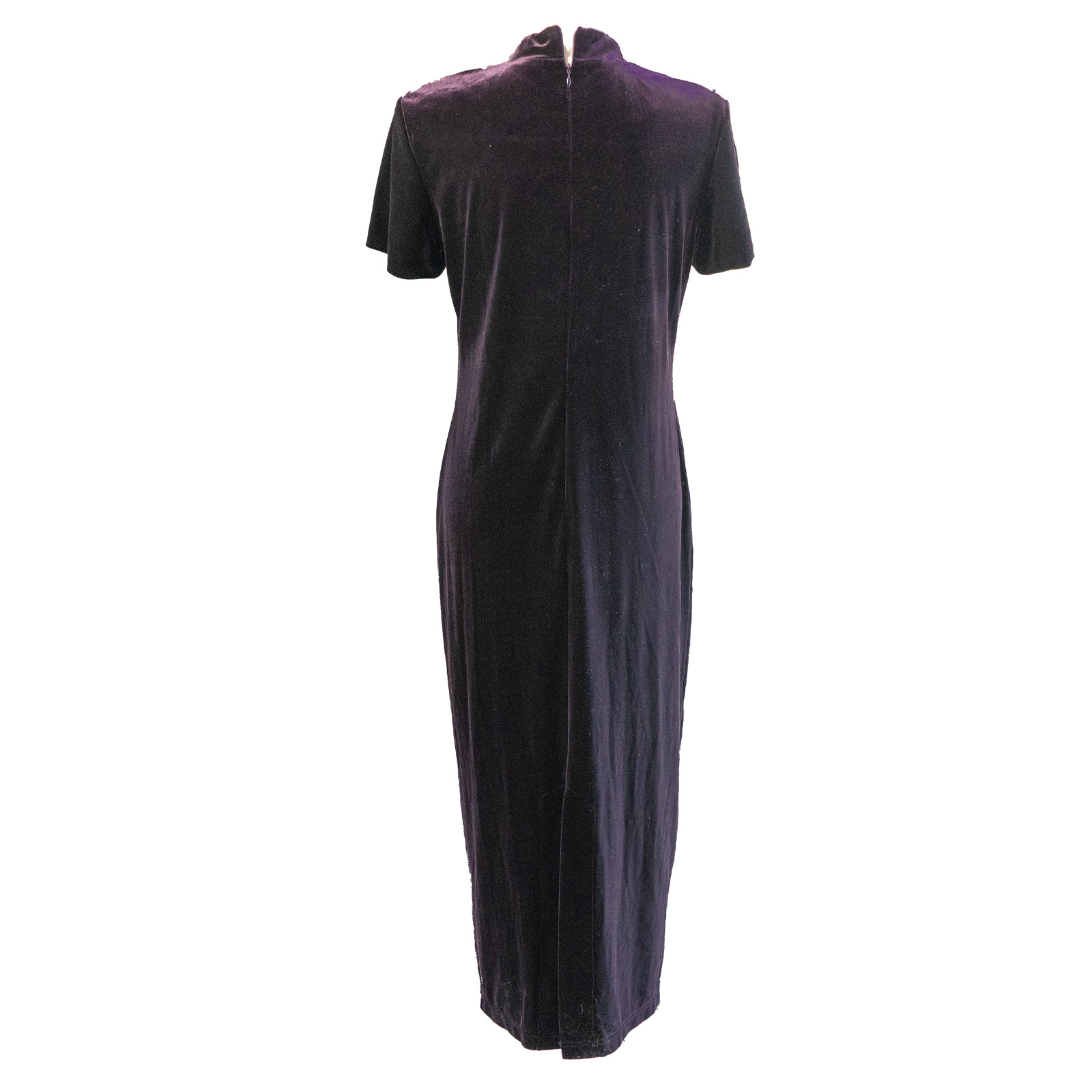 Vintage NWT Purple Velvet Maxi Dress 12 Petite Cheongsam Glitter Whimsy Witchy