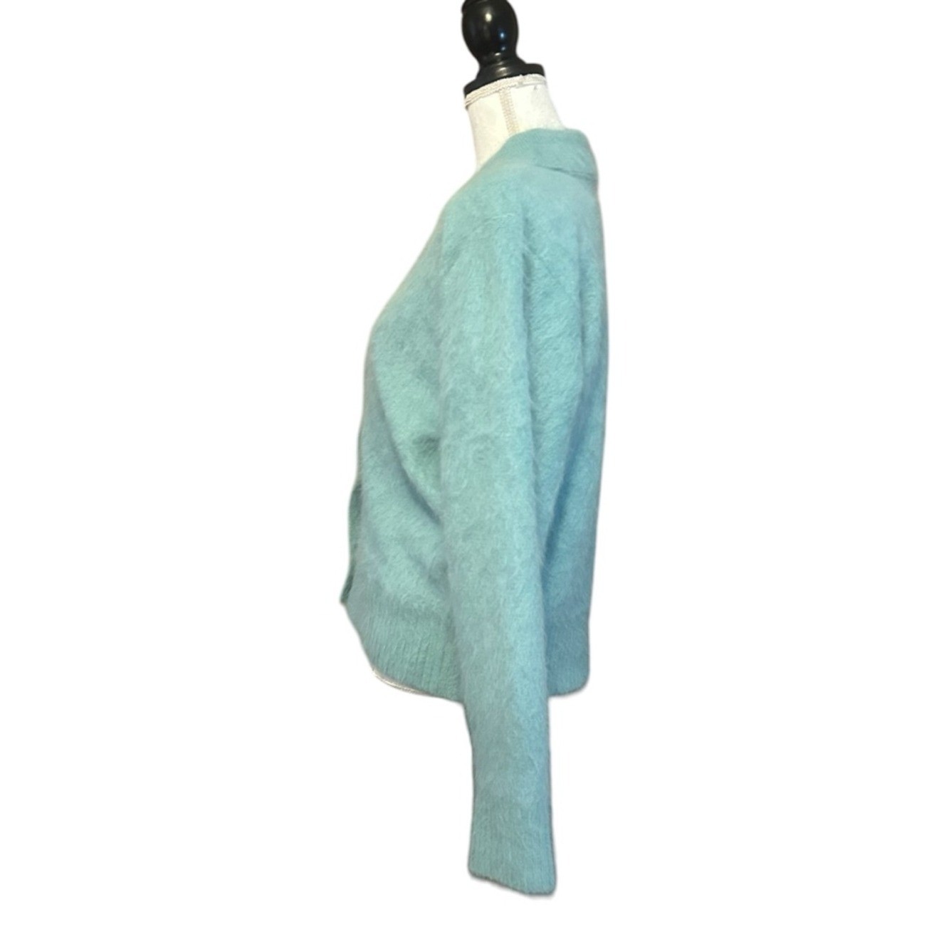 Vintage Venesha Angora Button Down Cardigan Sweater with Collar Sz Large Green