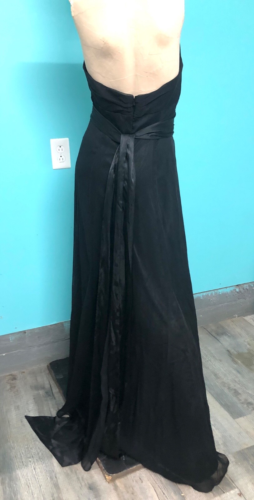 VTG Y2K WATTERS/WATTERS Black Halter Chiffon Satin Mermaid Evening Formal Gown~8