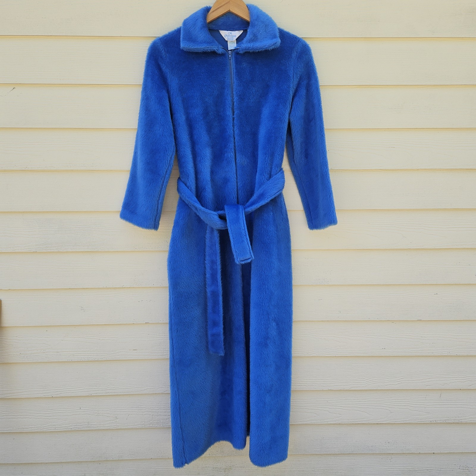 Vtg 1970s Sears At HomeWear 1/2 Zip Robe Womens XSP 4/6 Fuzzy Plush Blue Glam