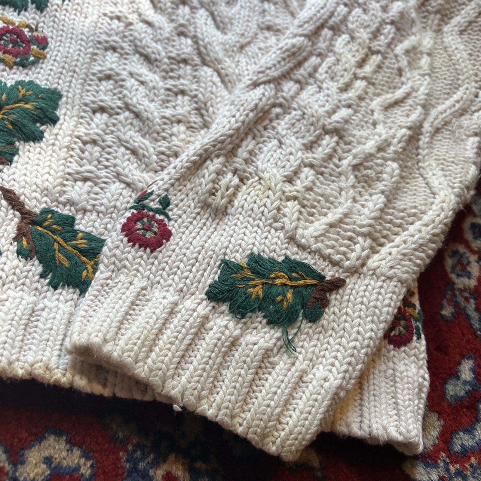 Vintage Womens Chaus Sport Chunky Floral 3d Sweater Cardigan Zip Size Medium
