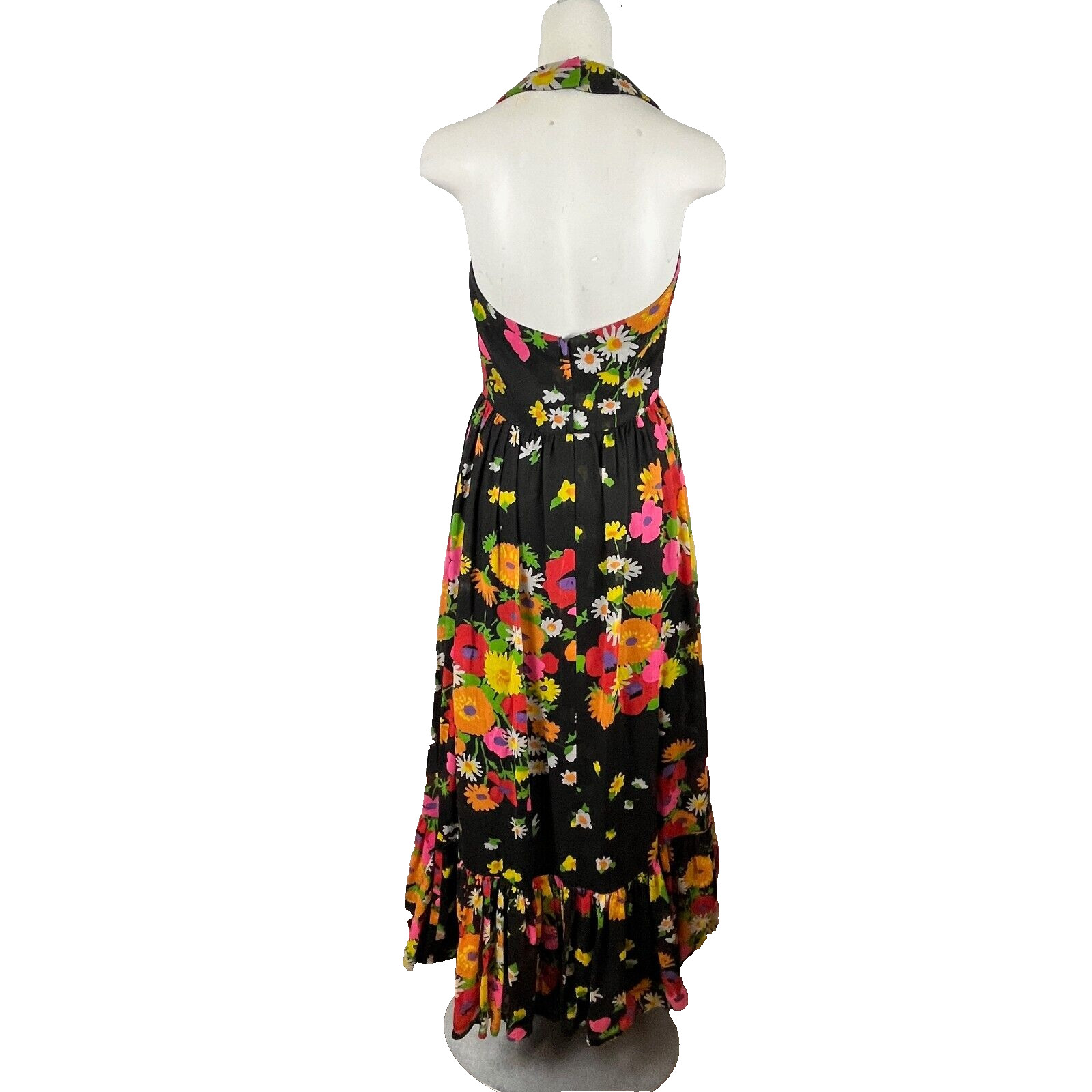Vintage 70s Lilli Diamond Halter Dress Maxi Floral Print Bohemian Glam Sz Small