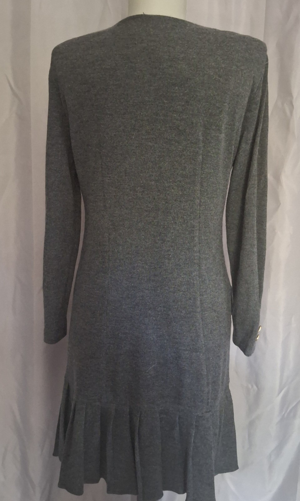Vtg 70s Kwai Business Chic dress gold buttons grey drop waist Sz 6P minimalist