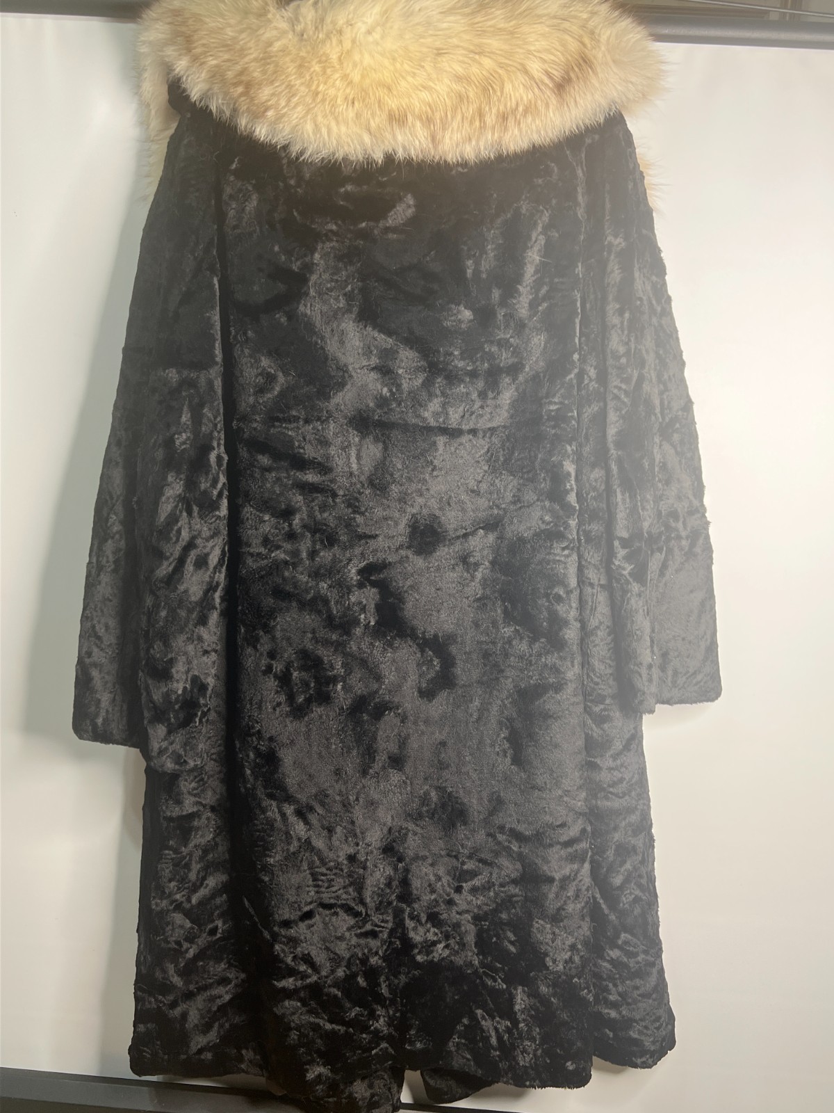Black Faux Fur Vintage Coat for Crafts – Damaged Pocket & Collar Repair Needed –