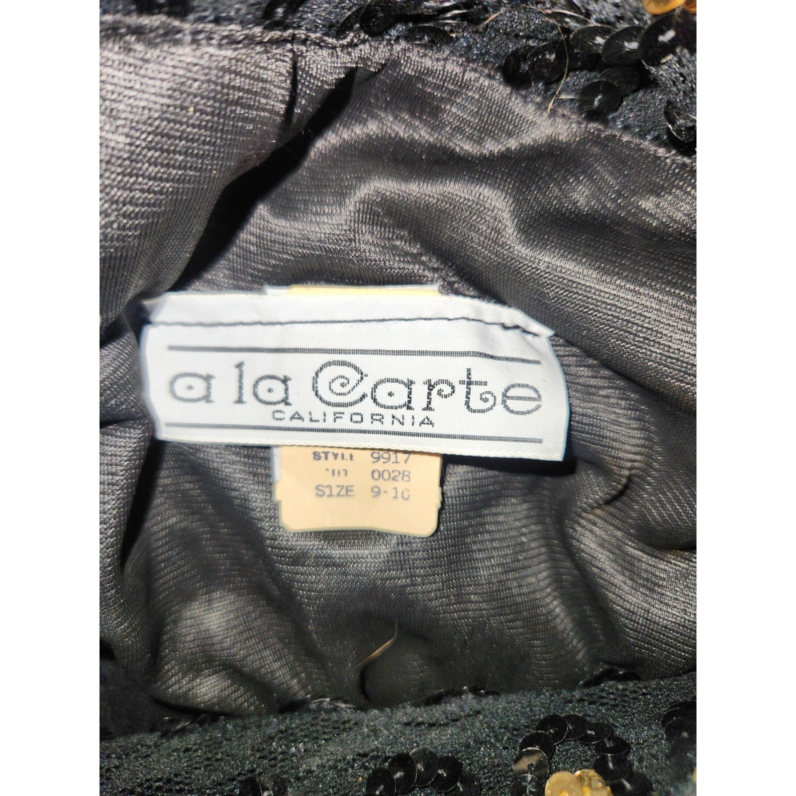 A La Carte California Vintage Sequin Cocktail Dress Black Gold Size 9/10 9917
