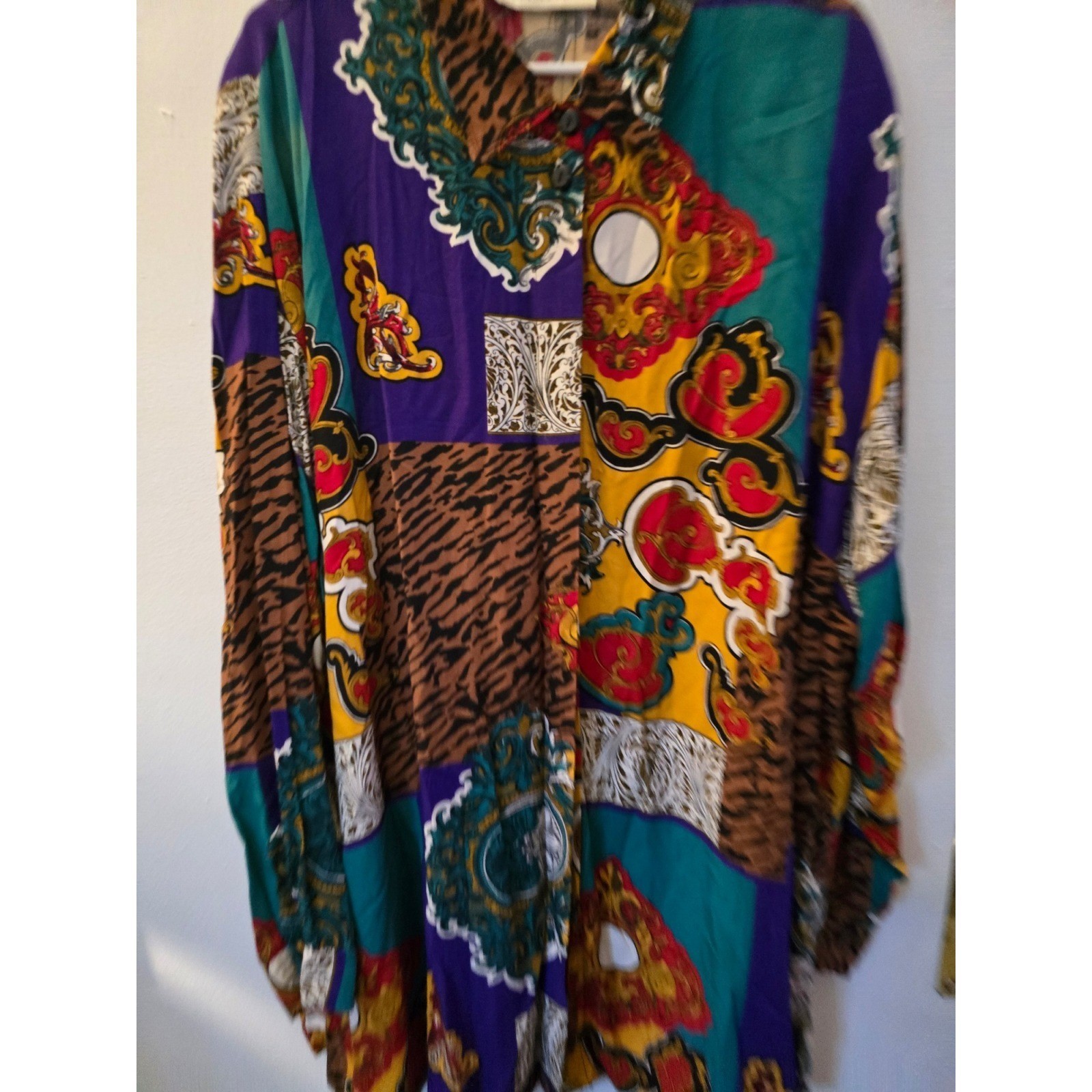Vintage 80s 90s Kathryn Deene Baroque Animal Patchwork Blouse Plus Size 26/28