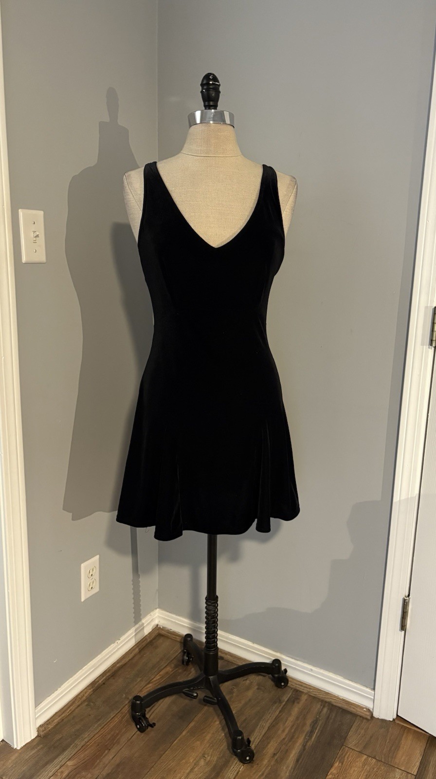 Vintage 90s Black Velvet Victorias Secret Mini Dress Goth Coquette Circle Skirt