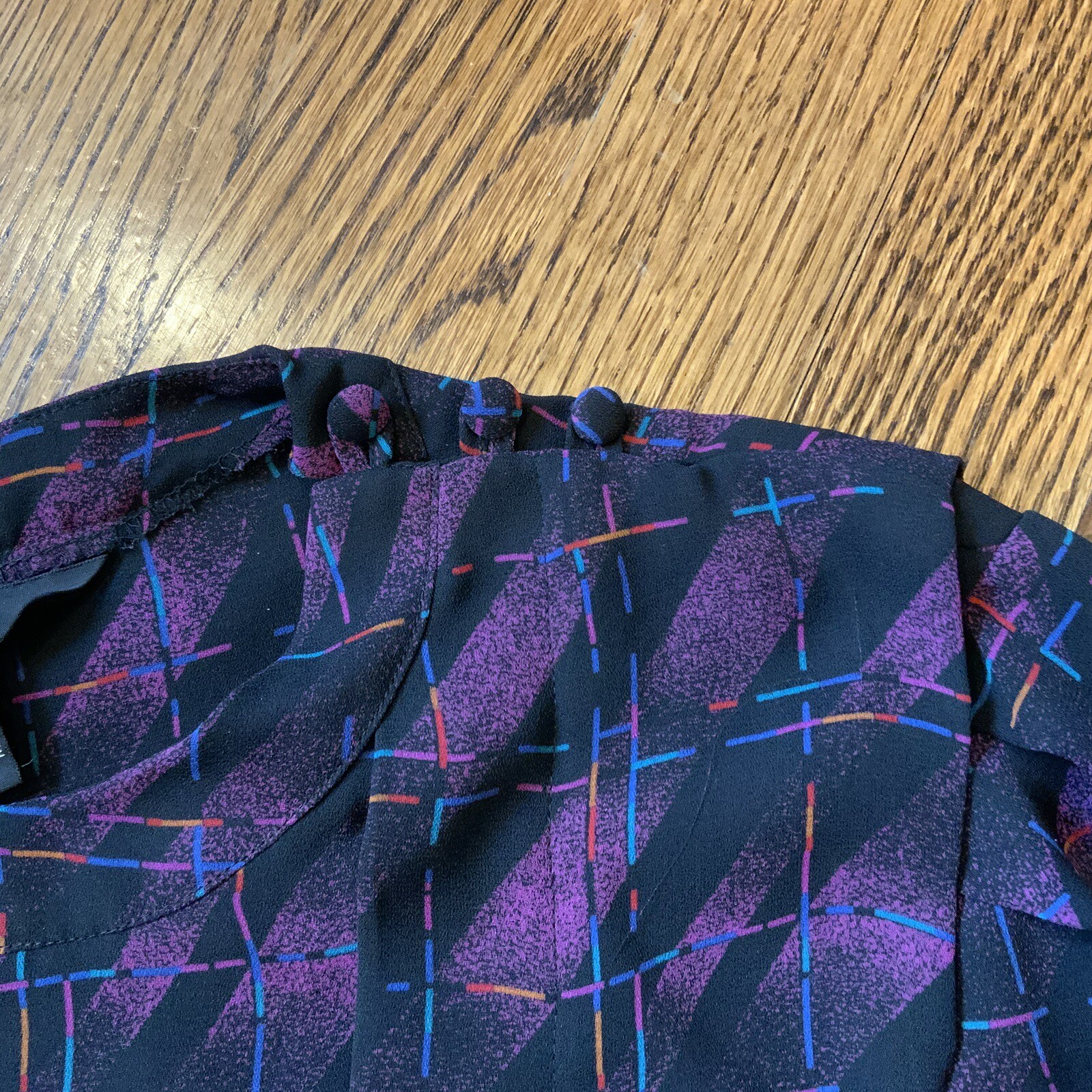 Vintage 80s 90s Women’s Blouse Sz 10 Geometric Balloon Sleeve Academia Goth Punk