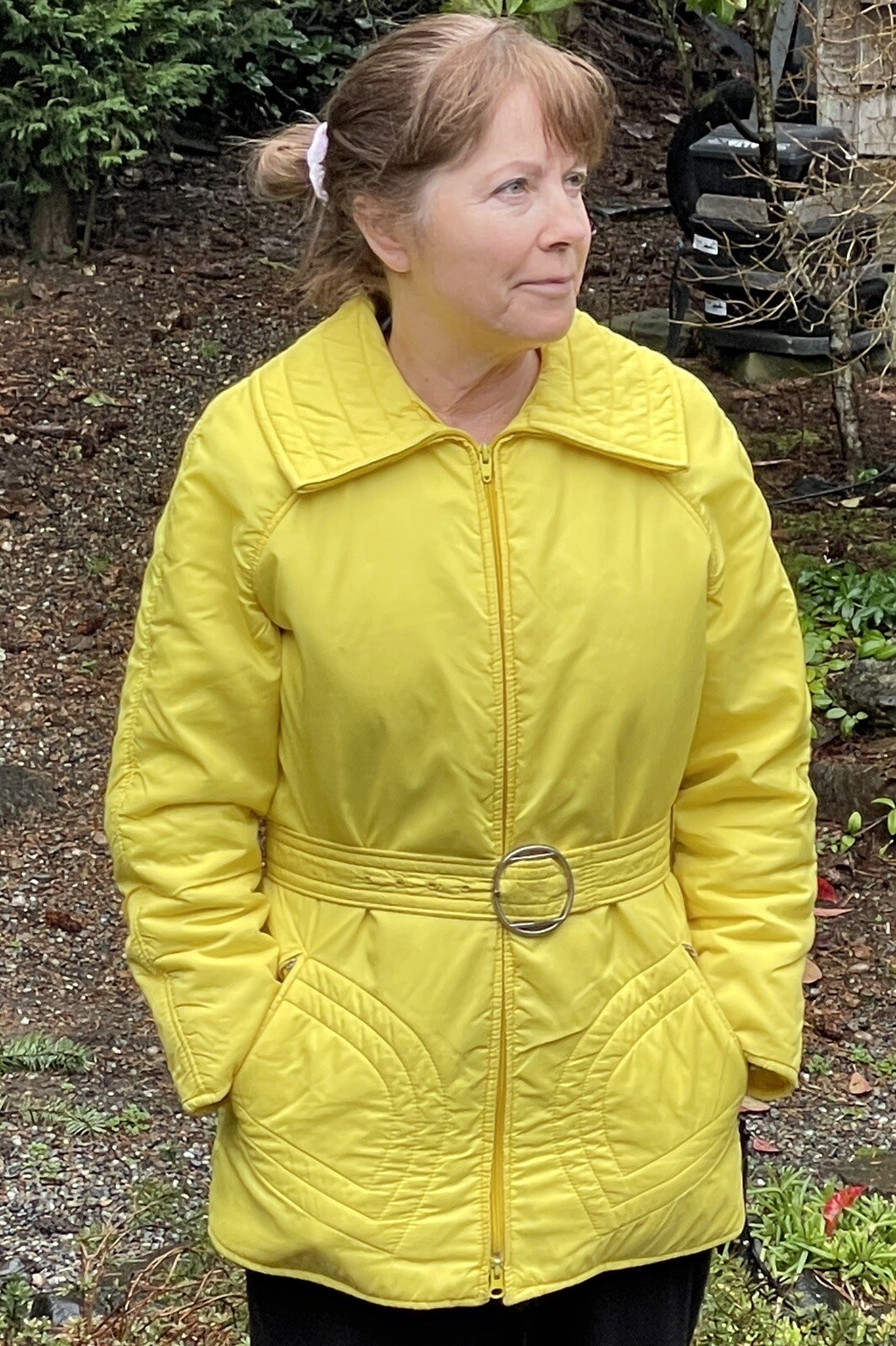 Vintage Roffe Belted Ski Jacket Coat Women’s Medium Small Bright Yellow Hip Mod
