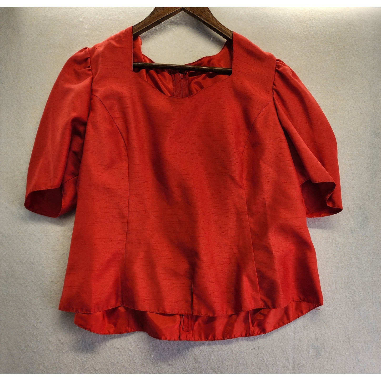 Vintage Red Taffeta Puff Sleeve Top and White Satin Maxi Skirt Set Made USA 1X